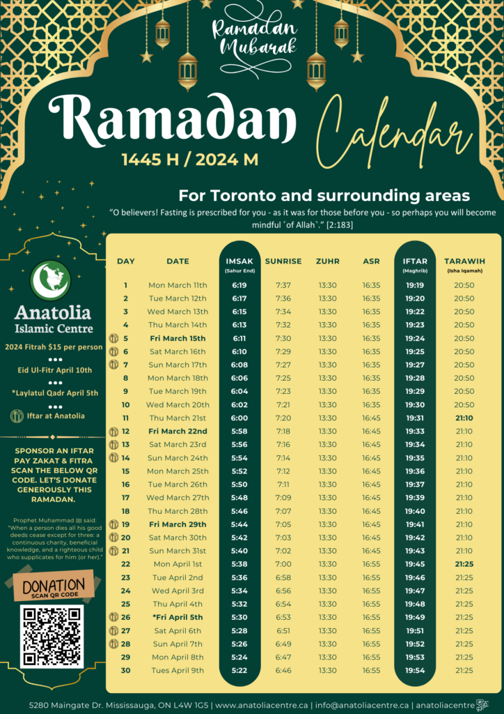 Ramadan Calendar 2024 Anatolia Islamic Centre